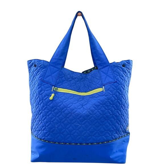 prAna Quilted Nylon Tote Bag Blue Large Travel Shoulder Bag Weekender 21x16 - Picture 1 of 14